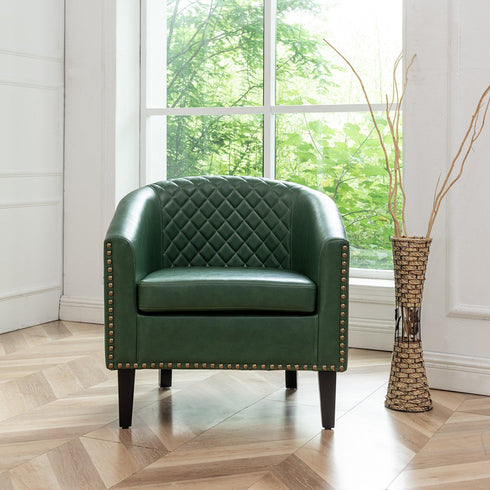 Logan Faux Leather Tufted Club Chair - Accent Chair | Decorative Accent Chairs | Kinwell Furniture | Modern Accent Chairs